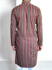 Maroon Striped Hand Block Prined Kurta